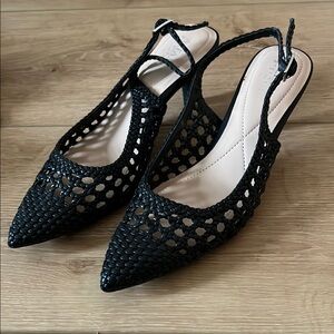 Elegant Black Woven Slingback Heels